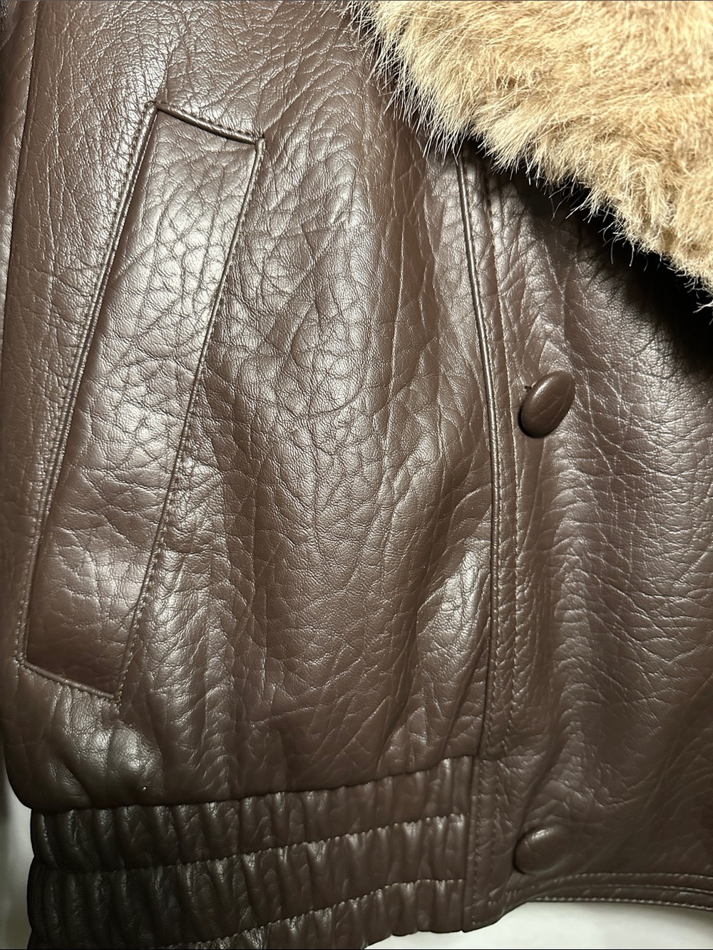 Zara Faux Leather Jacket with Removable Collar (Dark Brown) - Picture 7 of 8
